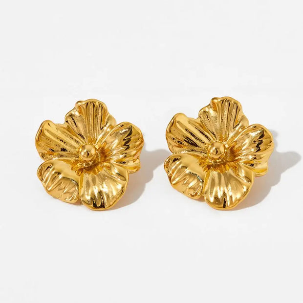 Vintage Metal Flower Shape Stud Earrings Gold Plated Stainless Steel Flower Earrings Women 2024 Jewelry