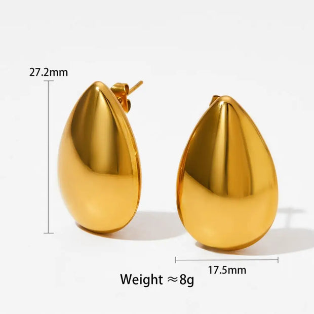 Trendy Jewelry Wholesale Smooth Metal Teardrop Shaped Gold Plated Hollow Earrings Stainless Steel Water Drop Stud Earrings Women