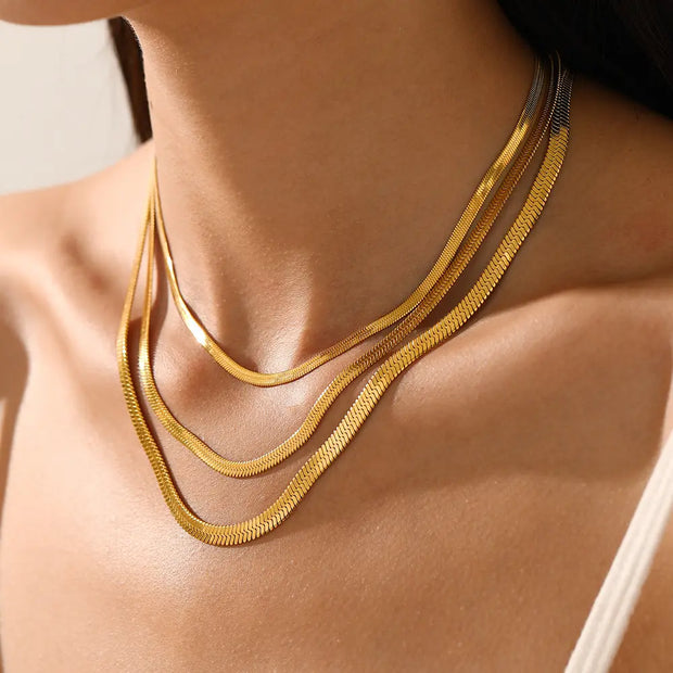 Waterproof Stainless Steel Herringbone Chain Tarnish Free Jewelry 18K Gold Plated 2mm-5mm Herringbone Snake Chain for Men Women