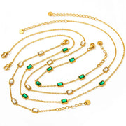 Women's Jewelry Wholesale Custom 18k Gold Plated Stainless Steel Chain Link Green Aaa Cubic Zircon Stone Anklet