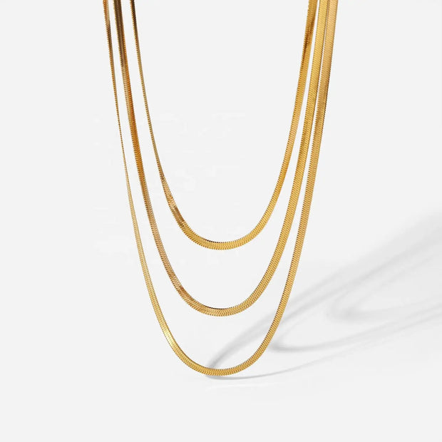 18K Gold Plated 3mm Snake Chain Layer Necklace Stainless Steel Triple Layer Snake Chain Necklace