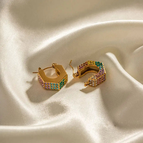 Vintage Full Of Shiny Zircon U-shape Hoop Earring Stainless Steel 18k Pvd Gold Plated High Quality Fashion Jewelry Earrings Gift