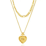 Waterproof Double Layers Stainless Steel Heart Pendant Necklace No Fade Gold Plated Paved Cz Peach Heart Necklace For Women