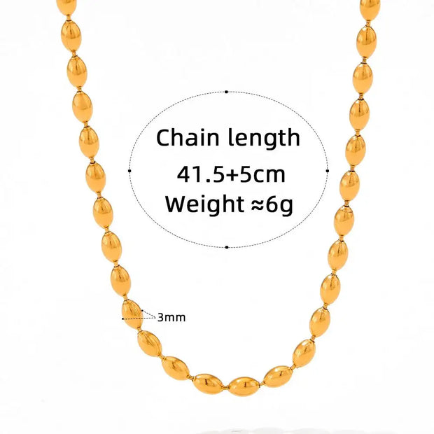 Wholesale Custom Stainless Steel Jewelry 18k Pvd Gold Plated Oval Rice Bead Link Chain Bracelet Necklace For Women