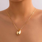 Texture Hammer Tear Drop Gold Plated Necklace Stainless Steel Water Drop Pendant Statement Necklaces Women