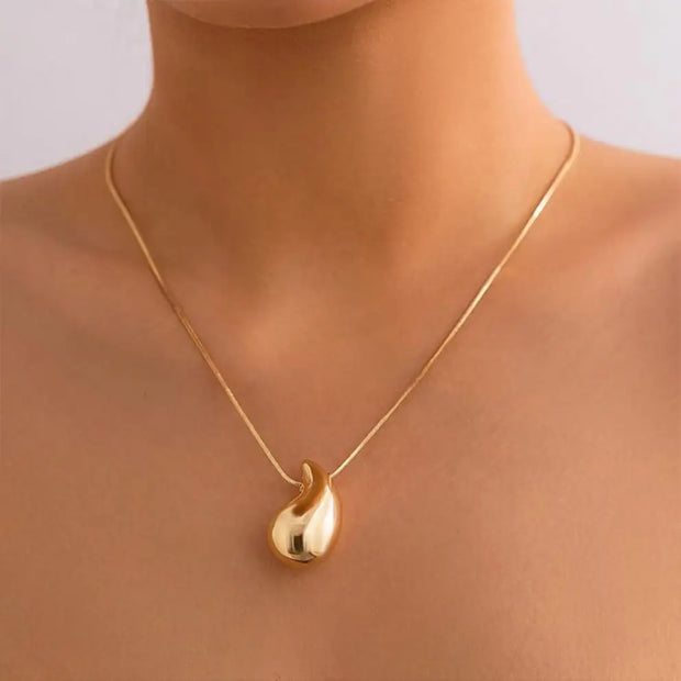 Texture Hammer Tear Drop Gold Plated Necklace Stainless Steel Water Drop Pendant Statement Necklaces Women