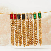 Trendy 18k Gold Plated Earring Colorful Zircon Drop Long Chain Tassels Stainless Steel Earrings For Women