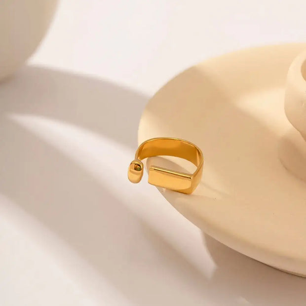 Wholesale 18k Gold Ring Square Design Stainless Steel Opening Exclamation Mark Popular Finger Ring For Woman