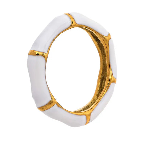 White Enamel Stainless Steel Bamboo Finger Ring Women Minimalist Stylish 18K PVD Stainless Steel Waterproof Rings