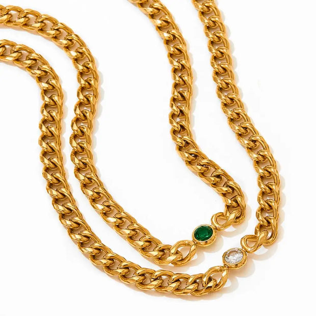 18k Gold Jewelry Cuban Chain Zircon Necklace Luxury Stainless Steel Necklace Jewelry For Women Tarnish Free Necklace