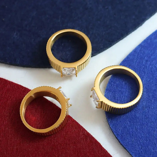 Waterproofjewelry 18k Gold Plated Cubic Zirconia Rings Waterproof And Tarnish Free For Women