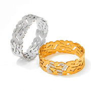 Waterproof PVD Gold Plated Bracelet 20MM Width Woman Rhinestone Hollow Bangle