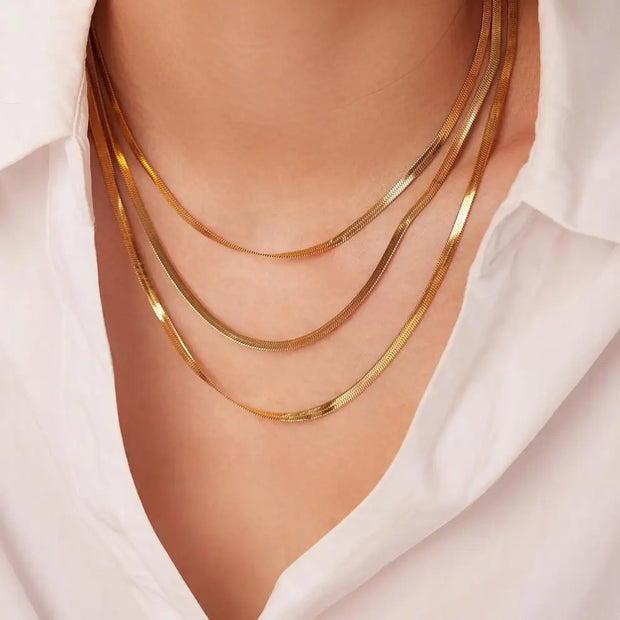18K Gold Plated 3mm Snake Chain Layer Necklace Stainless Steel Triple Layer Snake Chain Necklace