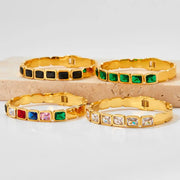 Wholesale Custom Stainless Steel Fashion Jewelry 18k Gold Plated Zircon Stone Classic Cuff Bracelet Bangle For Women