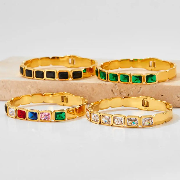 Wholesale Custom Stainless Steel Fashion Jewelry 18k Gold Plated Zircon Stone Classic Cuff Bracelet Bangle For Women
