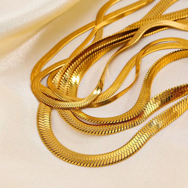 Waterproof Stainless Steel Herringbone Chain Tarnish Free Jewelry 18K Gold Plated 2mm-5mm Herringbone Snake Chain for Men Women