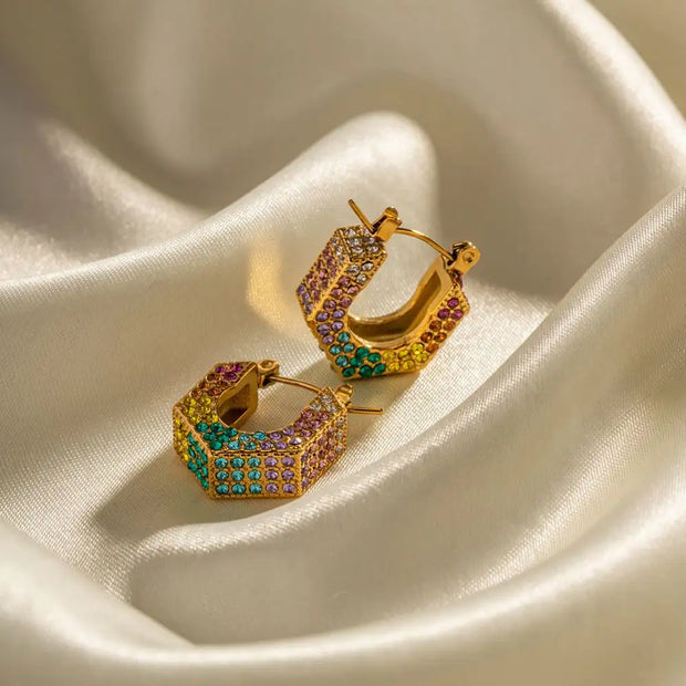 Vintage Full Of Shiny Zircon U-shape Hoop Earring Stainless Steel 18k Pvd Gold Plated High Quality Fashion Jewelry Earrings Gift