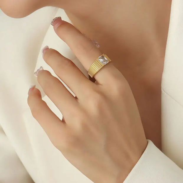 Waterproofjewelry 18k Gold Plated Cubic Zirconia Rings Waterproof And Tarnish Free For Women