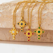 Vintage Zircon Inlaid Cross Pendant Splicing Necklace Stainless Steel  Jewelry For Girls
