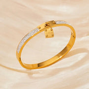 Waterproof 18k Gold Plated Titanium Steel Love Lock  Zircon Splicing Bracelet Bangle Girls