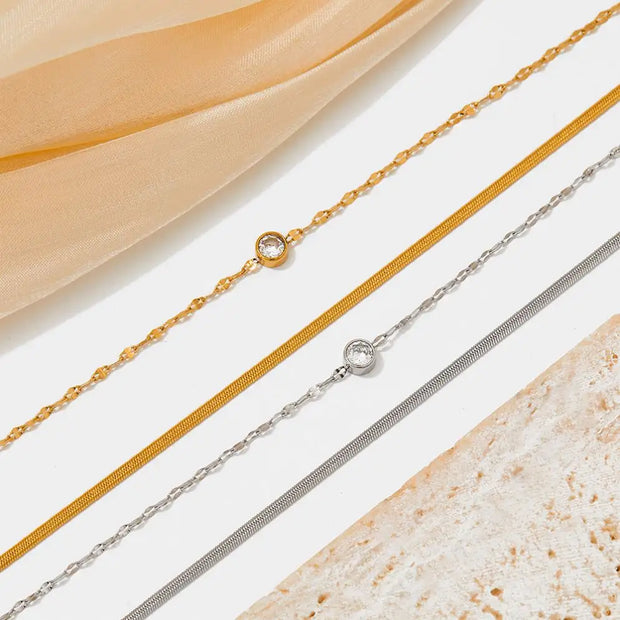 Trendy Metal Gold Jewelry Girlfriend Gift Stainless Steel Round Zircon Layered Bracelets For Women