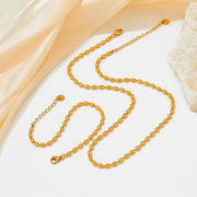 Wholesale Custom Stainless Steel Jewelry 18k Pvd Gold Plated Oval Rice Bead Link Chain Bracelet Necklace For Women