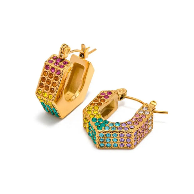 Vintage Full Of Shiny Zircon U-shape Hoop Earring Stainless Steel 18k Pvd Gold Plated High Quality Fashion Jewelry Earrings Gift