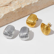 Trend Fashion Jewelry Shell Shape Spiral Textured Earrings Stainless Steel Croissant Chunky Stud Earrings