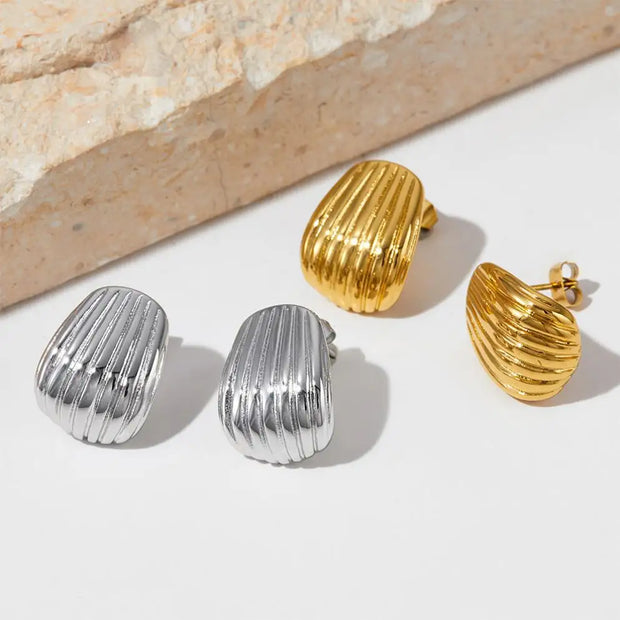 Trend Fashion Jewelry Shell Shape Spiral Textured Earrings Stainless Steel Croissant Chunky Stud Earrings