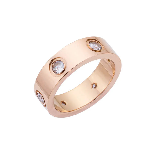 Wholesale 6 Diamonds designer Ring Jewelry silver gold 18K Rose Gold Love Titanium Steel Zircon engagement wedding couple Ring