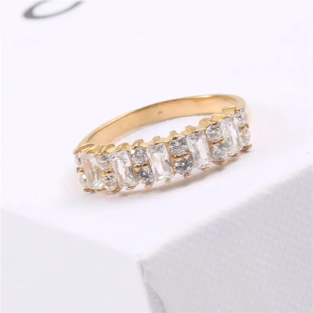 Wholesale PVD Plated 18K Gold Stainless Steel Jewelry CZ Zircon Iced Out Ring for Women