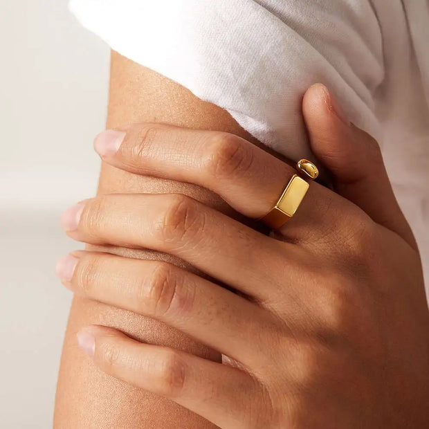 Wholesale 18k Gold Ring Square Design Stainless Steel Opening Exclamation Mark Popular Finger Ring For Woman