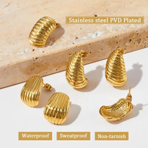 Trend Fashion Jewelry Shell Shape Spiral Textured Earrings Stainless Steel Croissant Chunky Stud Earrings