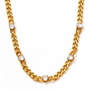 Waterproof  Cuba Chain Cubic Zirconia Stainless Steel Rainbow Cz Necklace For Women