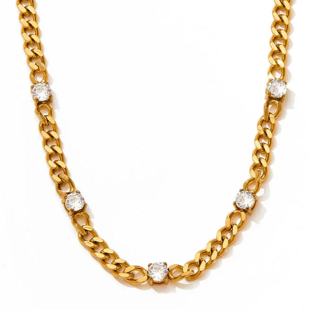 Waterproof  Cuba Chain Cubic Zirconia Stainless Steel Rainbow Cz Necklace For Women