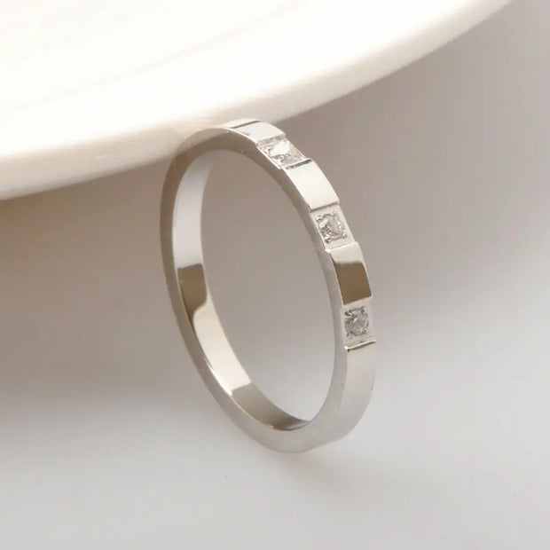 Waterproof Zircon Diamond Inlaid Women Elegant Thin Band Ring 18K Gold Rose Gold Plated Stainless Steel Zircon Ring