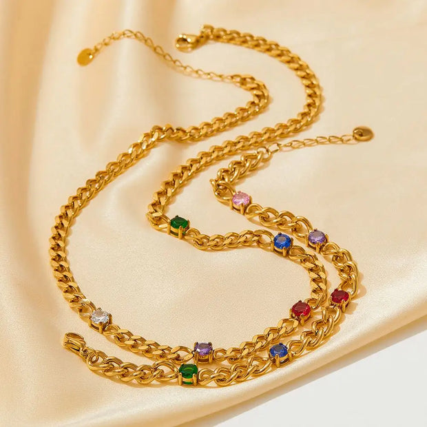 Women Jewelry Gold Plated Curb Chain Women Bracelet Waterproof Jewelry 18k Gold Cz Stone Charm Chain Bracelet