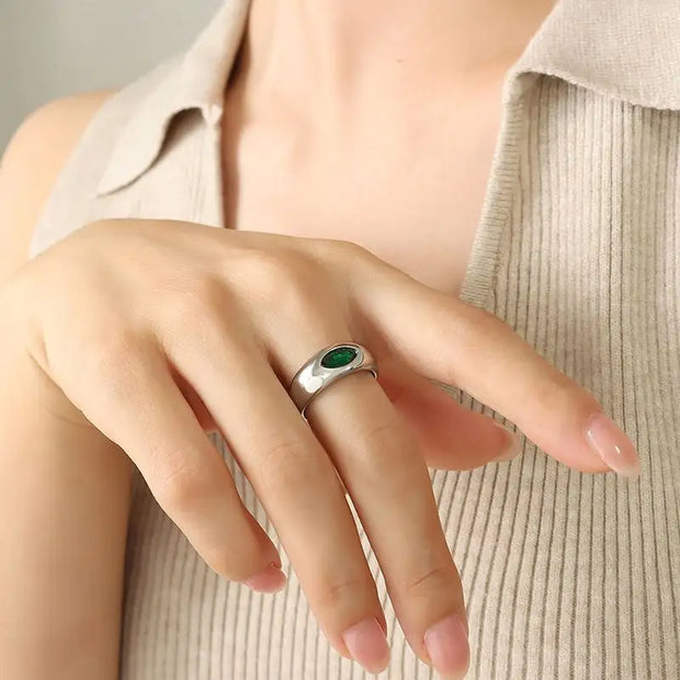 Vintage No Fade Inlaid Cz Diamond Rings 18k Gold Plated Stainless Steel Emerald Zircon Ring For Ladies