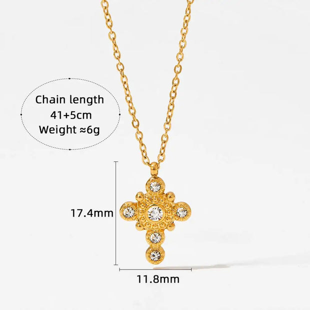 Vintage Zircon Inlaid Cross Pendant Splicing Necklace Stainless Steel  Jewelry For Girls