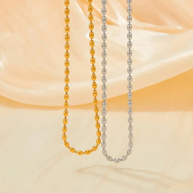Wholesale Custom Stainless Steel Jewelry 18k Pvd Gold Plated Oval Rice Bead Link Chain Bracelet Necklace For Women