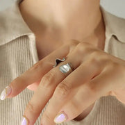 Trendy 18k Gold Plated Jewelry Gift Stainless Steel Geometric Index Finger Chunky Opening Rings For Women