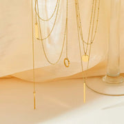 Wholesale Custom Fashion Stainless Steel Geometric Round Plate Long Stack Necklace Temperament Multi-layer Necklace