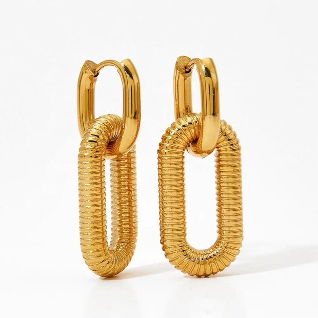 Vintage Tarnish Free Jewelry 2 Wearing Ways Square Huggie Dangle Earrings Gold  Plated Stainless Steel Pendant Drop Earrings