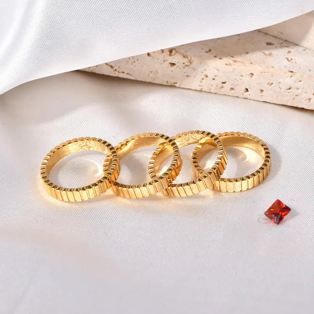 Water Proof 316L stainless steel PVD gold plating gear stripe wavy knuckle stackage ring