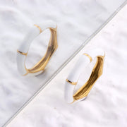 White Enamel Stainless Steel Bamboo Finger Ring Women Minimalist Stylish 18K PVD Stainless Steel Waterproof Rings