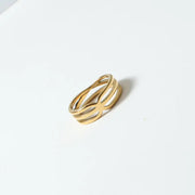 Waterproof 18K Plain Gold Individuality Double Circle Linked Rings Stainless Steel Multi Layer Interlocking Ring Jewelry