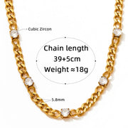 Waterproof  Cuba Chain Cubic Zirconia Stainless Steel Rainbow Cz Necklace For Women