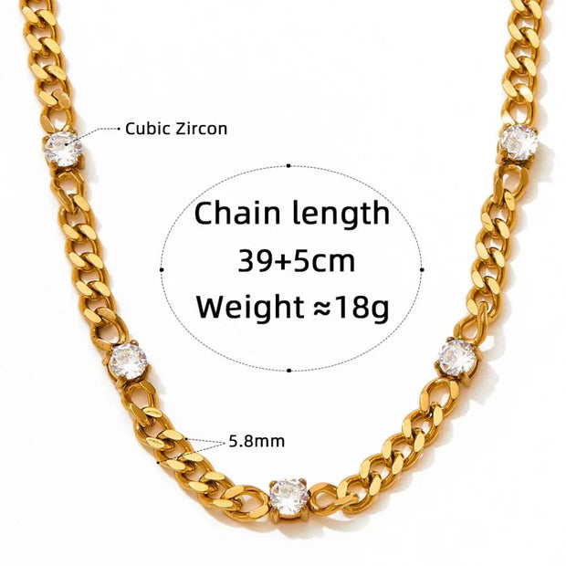 Waterproof  Cuba Chain Cubic Zirconia Stainless Steel Rainbow Cz Necklace For Women
