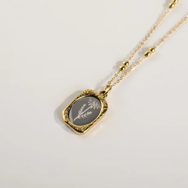 Wholesale PVD 18K Gold Plated Stainless Steel Non Tarnish Free Waterproof Jewelry 12 Month Birth Flower Pendant Necklace