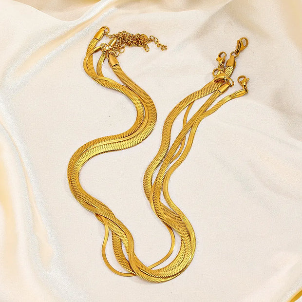 Waterproof Stainless Steel Herringbone Chain Tarnish Free Jewelry 18K Gold Plated 2mm-5mm Herringbone Snake Chain for Men Women